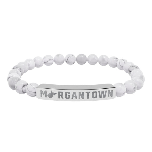 MORGANTOWN_WV STATE SHAPE – Engraved Natural Stone Stretch Bar Bracelet