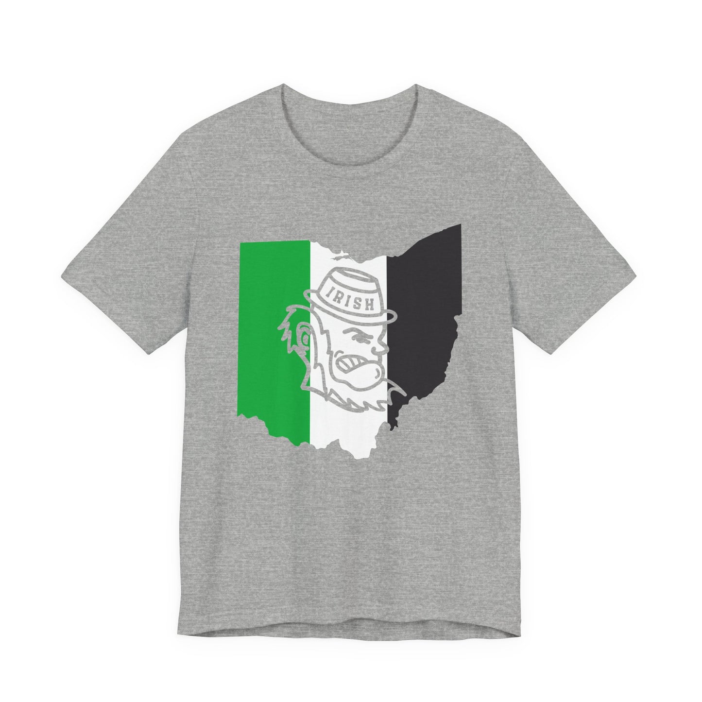 OH STATE SHAPE WITH KELLY-WHITE-BLACK_LEPRECHAUN KNOCKOUT – T-Shirt