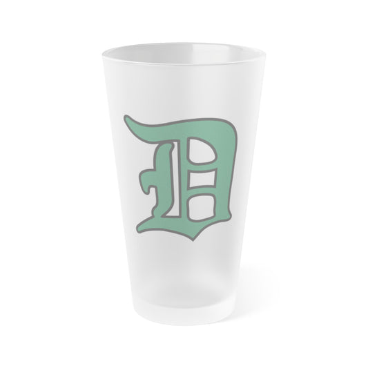 Dublin Travel Baseball_Script D (green with black stroke)-Frosted Pint Glass, 16oz