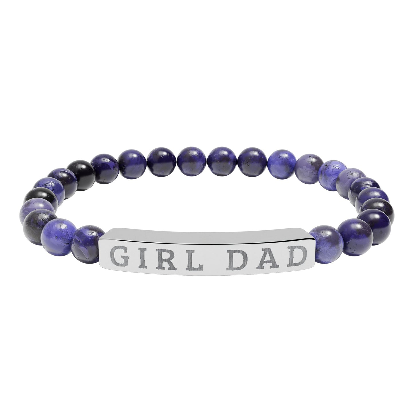 GIRL DAD – Engraved Natural Stone Stretch Bar Bracelet