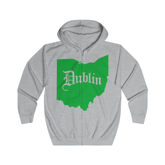STATE OF OHIO_DUBLIN(Gothic font) KNOCKOUT - Zip-Up Hoodie