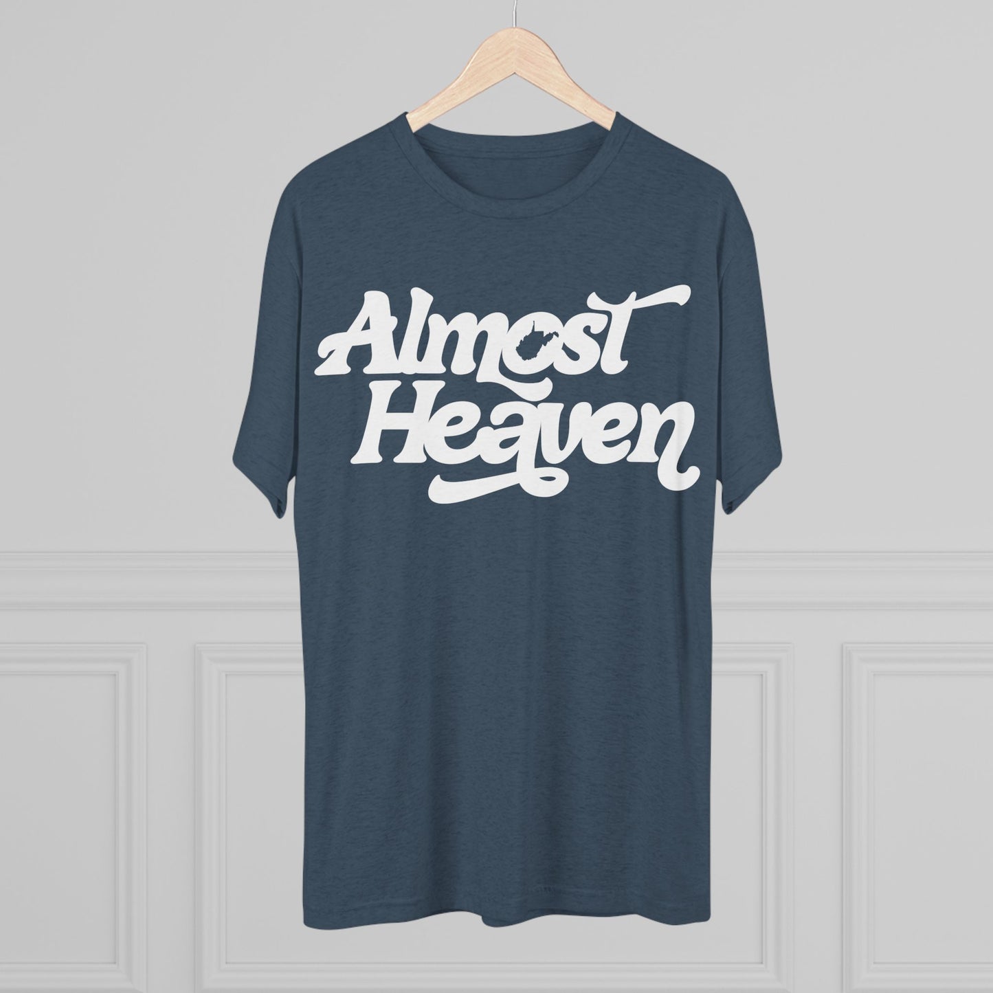 Almost Heaven Tee_(WV STATE KNOCKOUT)-1-color white — Retro Script Graphic Shirt
