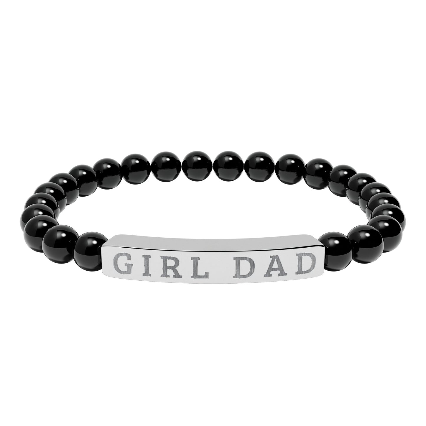 GIRL DAD – Engraved Natural Stone Stretch Bar Bracelet