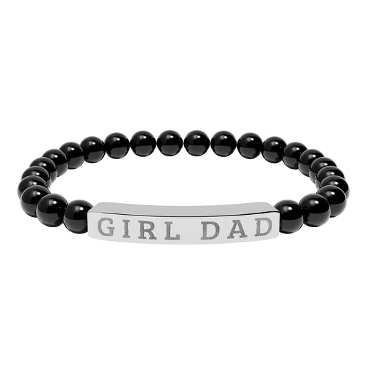 GIRL DAD – Engraved Natural Stone Stretch Bar Bracelet