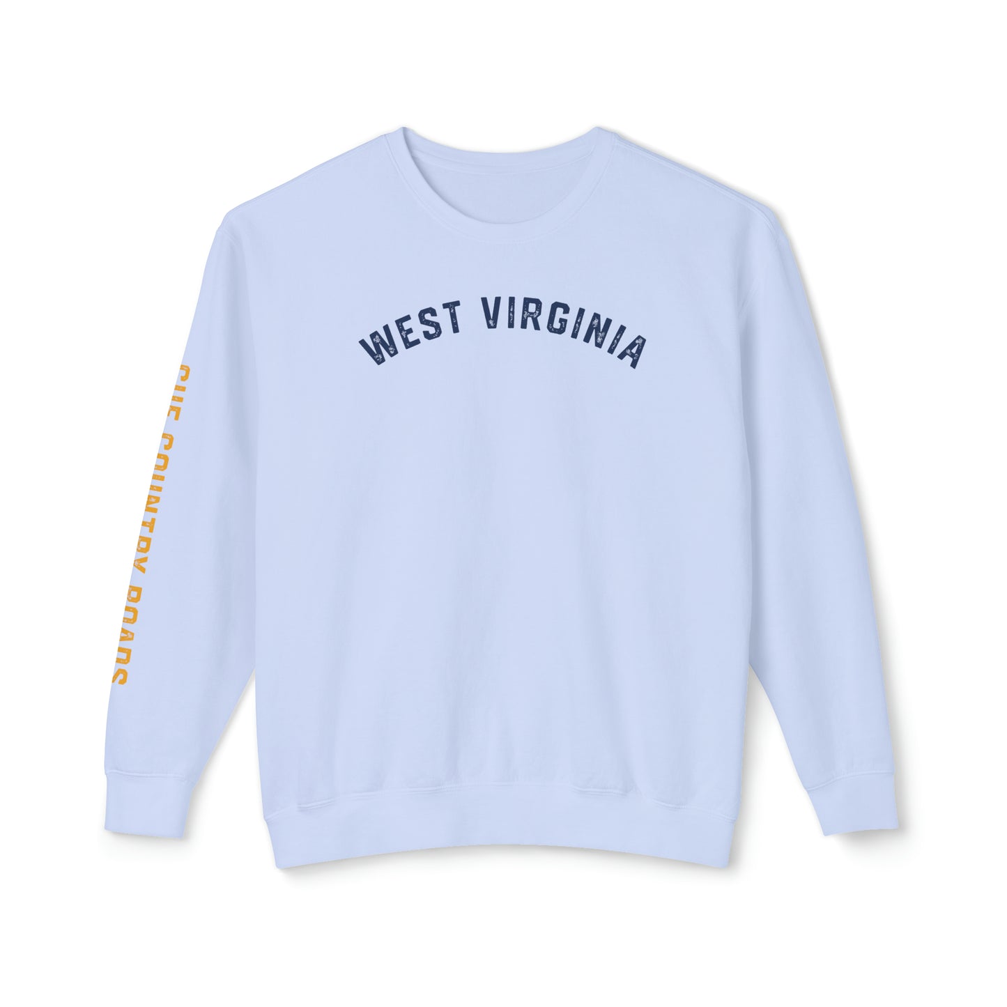 WEST VIRGINIA (arched type)_CUE COUNTRY ROADS (sleeve)-Unisex Lightweight Crewneck Sweatshirt