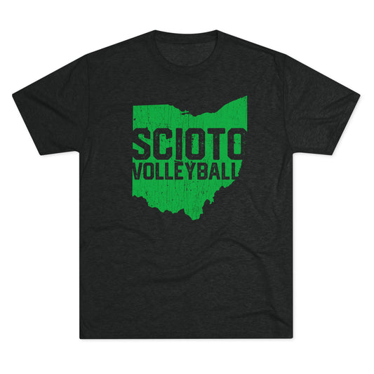SCIOTO VOLLEYBALL_OH STATE SHAPE (Distressed) - Unisex Tri-Blend Crew Tee