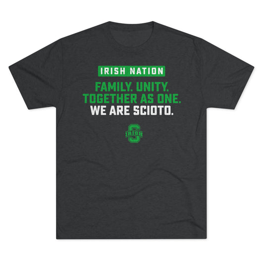IRISH NATION-FAMILY UNITY. SCIOTO LOGO - Unisex Tri-Blend Crew Tee