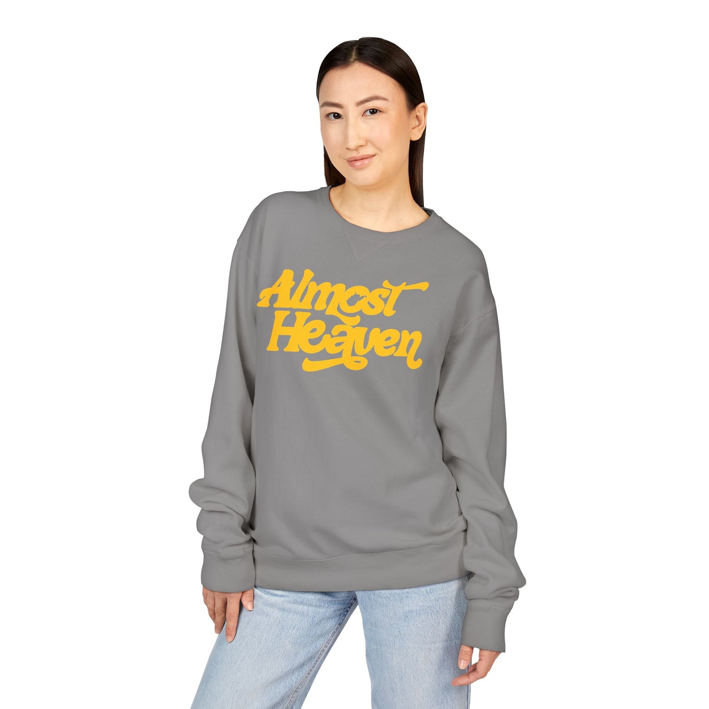 Almost Heaven_(WV STATE KNOCKOUT)_COMFORT WASH-Crewneck Sweatshirt — Retro Graphic Pullover