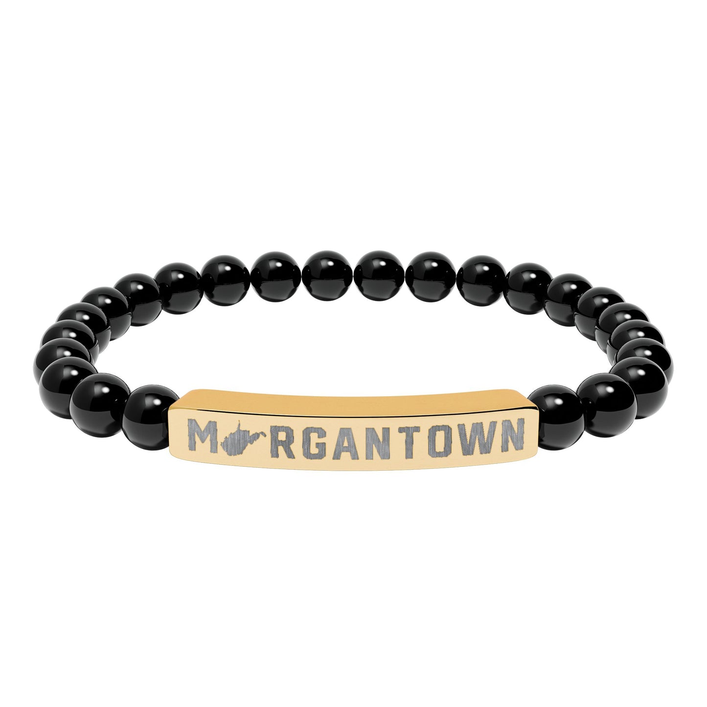 MORGANTOWN_WV STATE SHAPE – Engraved Natural Stone Stretch Bar Bracelet