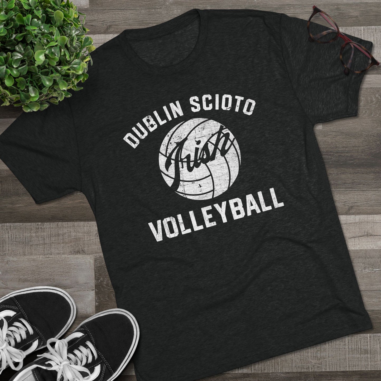 DUBLIN SCIOTO_IRISH VOLLEYBALL_Distressed-Unisex Tri-Blend Crew Tee