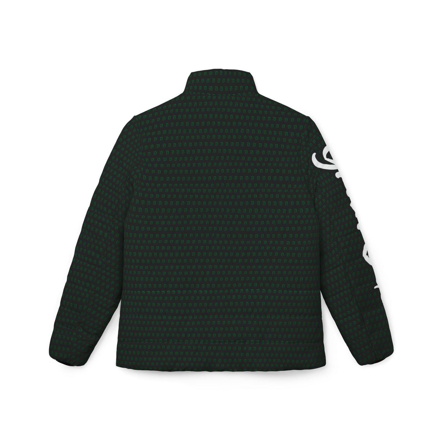 Script D (pattern is green Script D)_script GREEN SOX sleeve - Women’s Puffer Jacket (AOP)