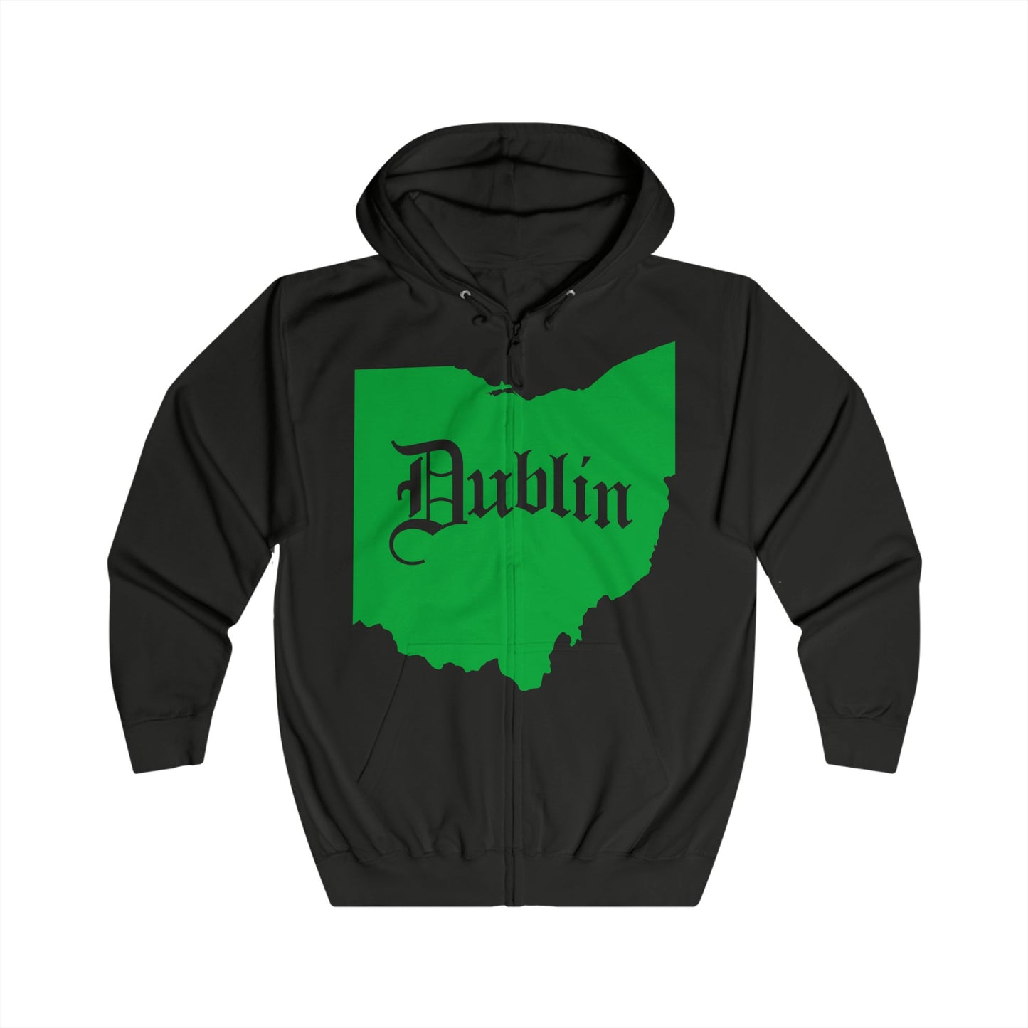 STATE OF OHIO_DUBLIN(Gothic font) KNOCKOUT - Zip-Up Hoodie