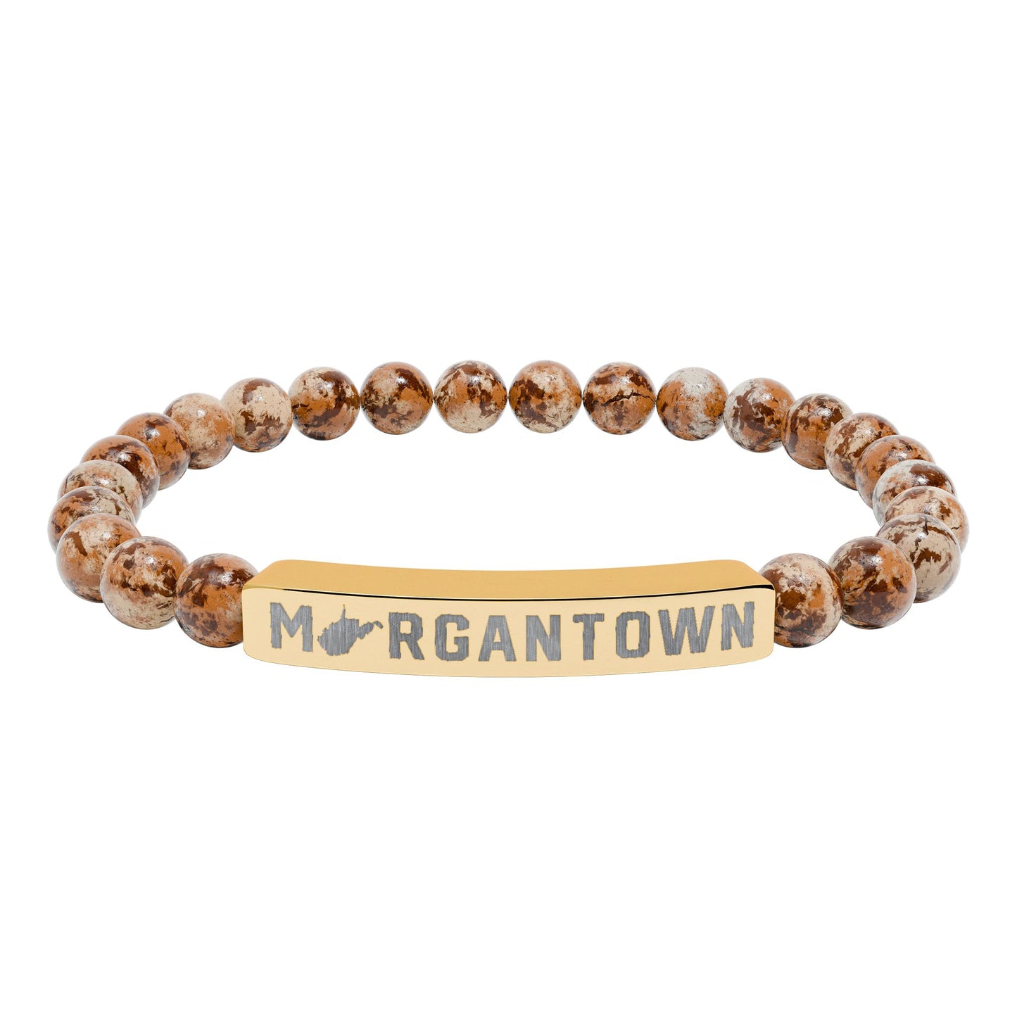 MORGANTOWN_WV STATE SHAPE – Engraved Natural Stone Stretch Bar Bracelet