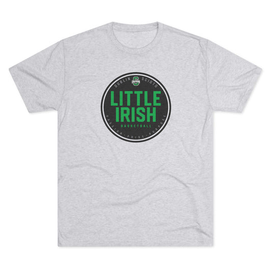 Little Irish Medallion_PASSION-PRIDE-PURPOSE_DUBLIN SCIOTO_SCIOTO BLOCK S LOGO_Back icon graphics – comfy Tri-blend T-shirt