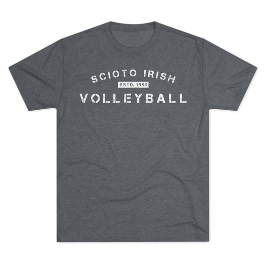 SCIOTO IRISH (arched type)_ESTD.1995_VOLLEYBALL_Distressed-Unisex Tri-Blend Crew Tee