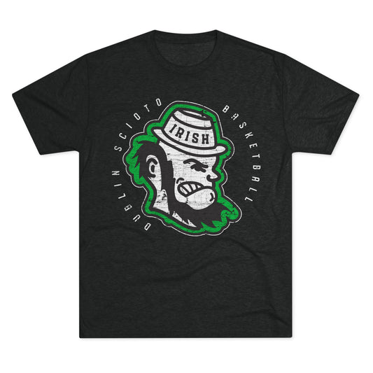 DUBLIN SCIOTO BASKETBALL_LEPRECHAUN HEAD ICON_DISTRESSED-Unisex Tri-Blend Crew Tee