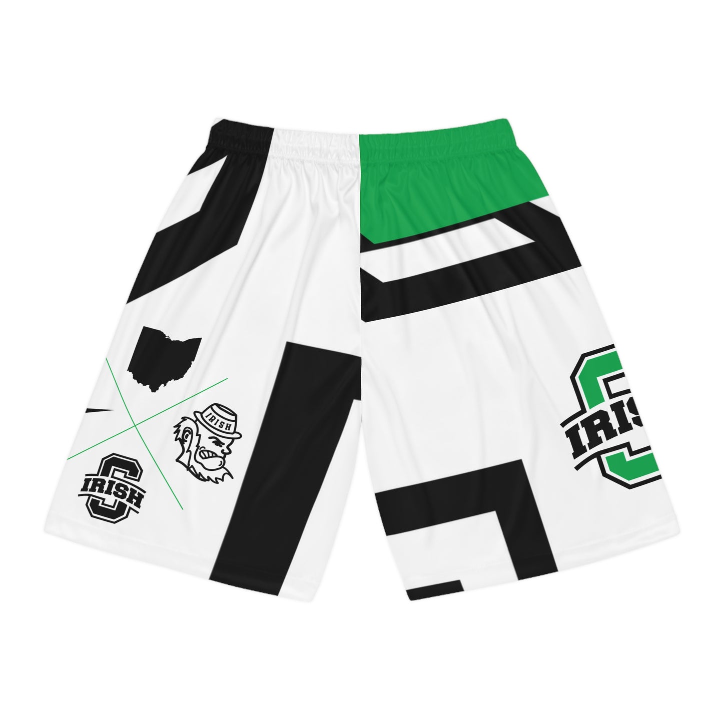 Irish Iconography Basketball Shorts — Green Black All-Over Print