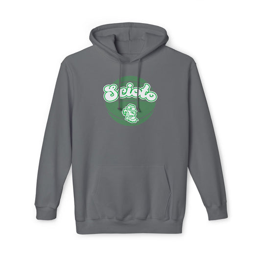 Scioto script (bubble letters)_basketball texture_Leprechaun icon-Unisex Hooded Sweatshirt, Made in US