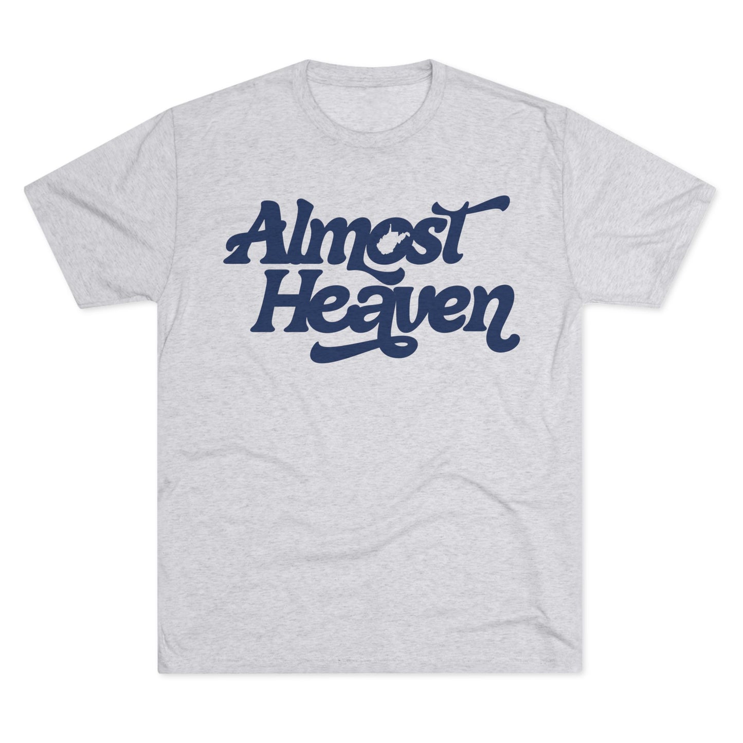 Almost Heaven Tee_(WV STATE KNOCKOUT)-1-color blue — Retro Script Graphic Shirt