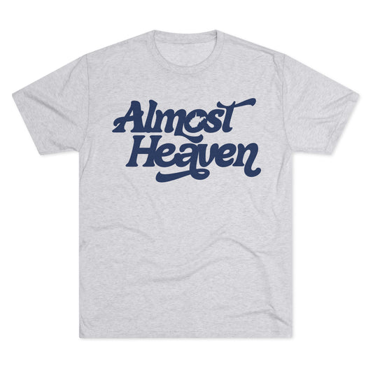 Almost Heaven Tee_(WV STATE KNOCKOUT)-1-color blue — Retro Script Graphic Shirt