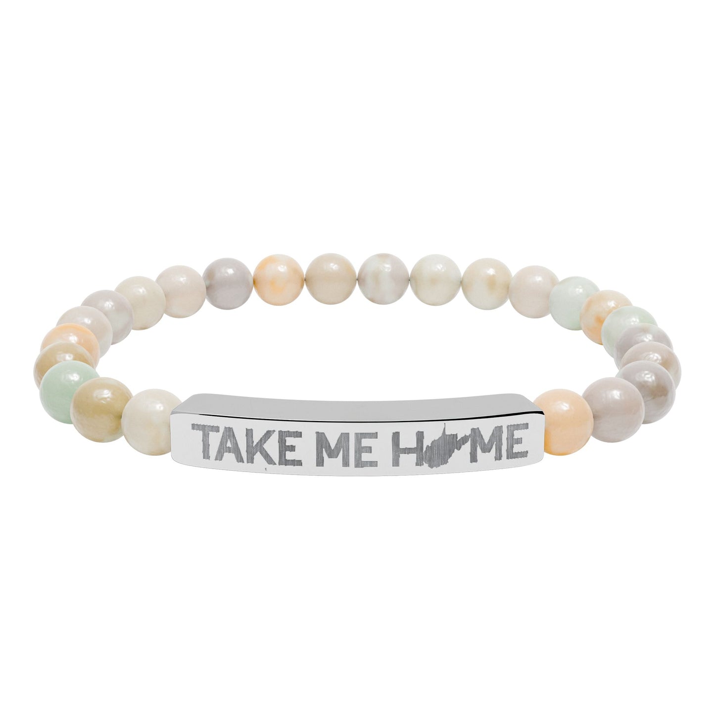 TAKE ME HOME_WV STATE SHAPE – Engraved Natural Stone Stretch Bar Bracelet