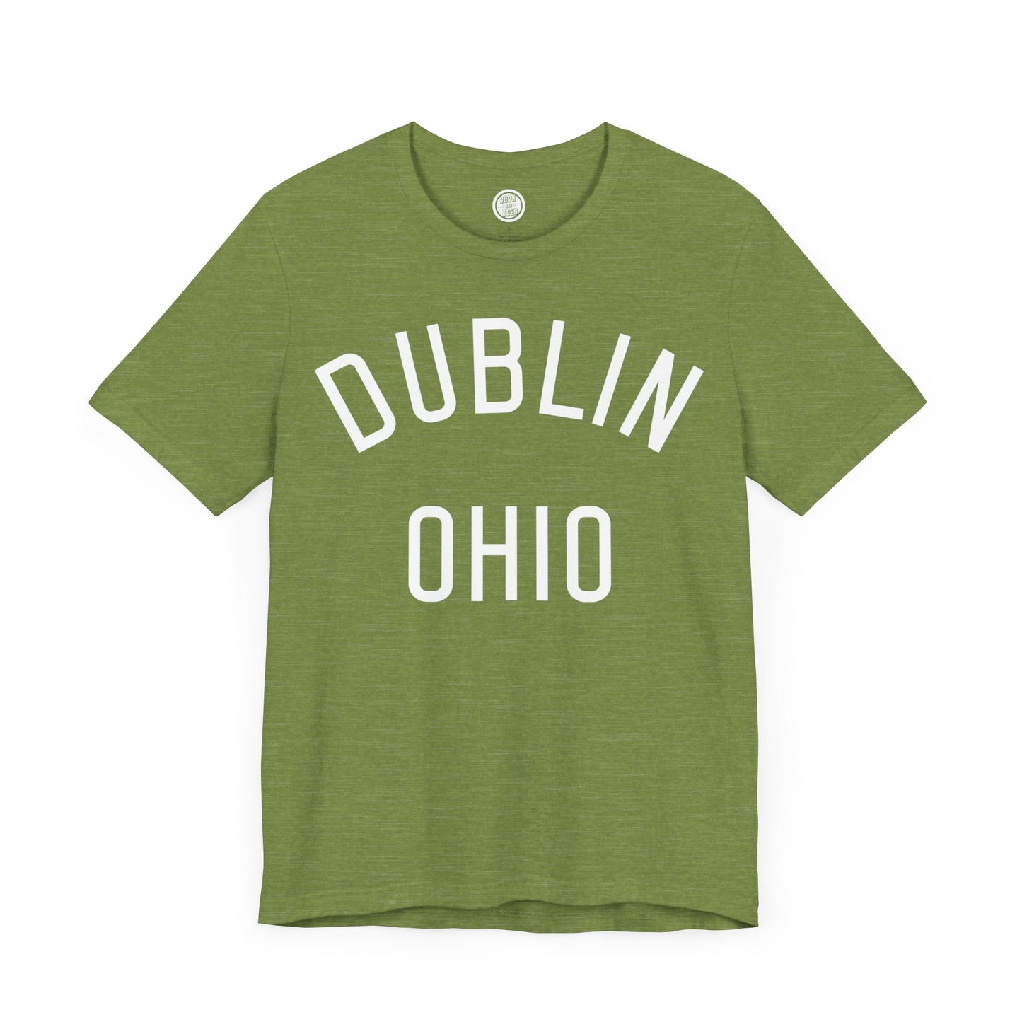 DUBLIN (arched type) OHIO-WHITE PRINT ON VARIOUS GREEN OPTIONS-Unisex Jersey Short Sleeve Tee