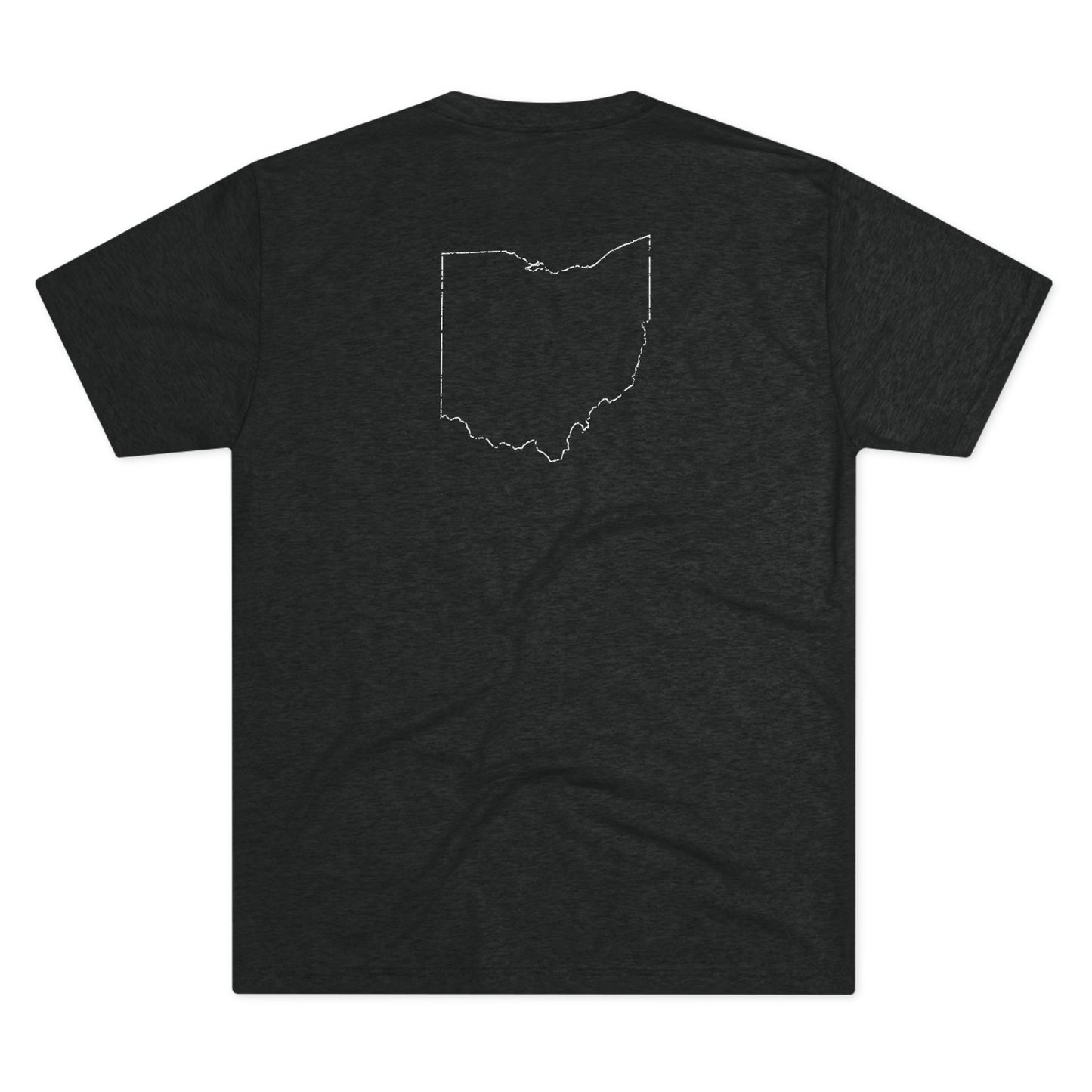 BUCKEYE BY BIRTH_STATE SHAPE (back)-Unisex Tri-Blend Crew Tee