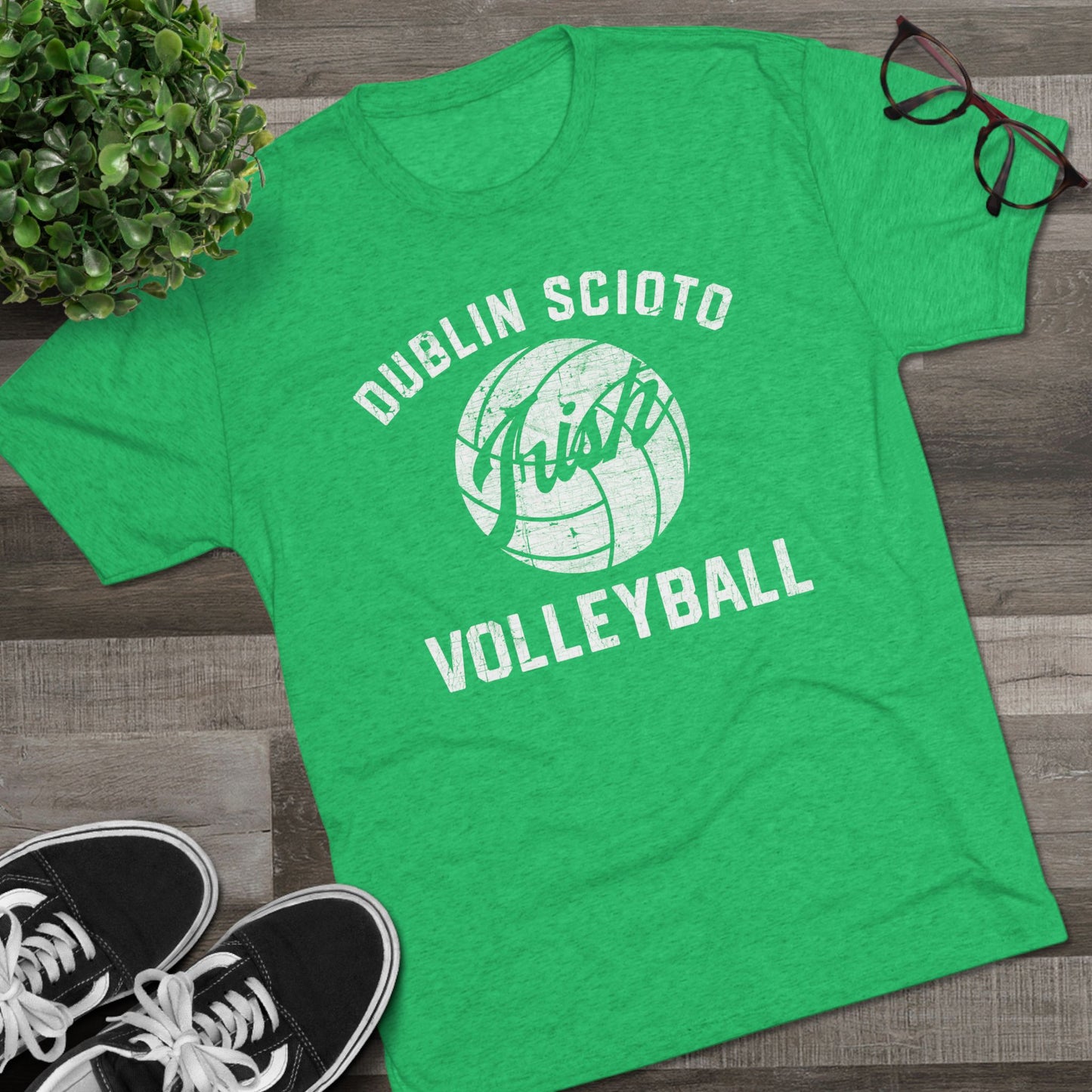 DUBLIN SCIOTO_IRISH VOLLEYBALL_Distressed-Unisex Tri-Blend Crew Tee