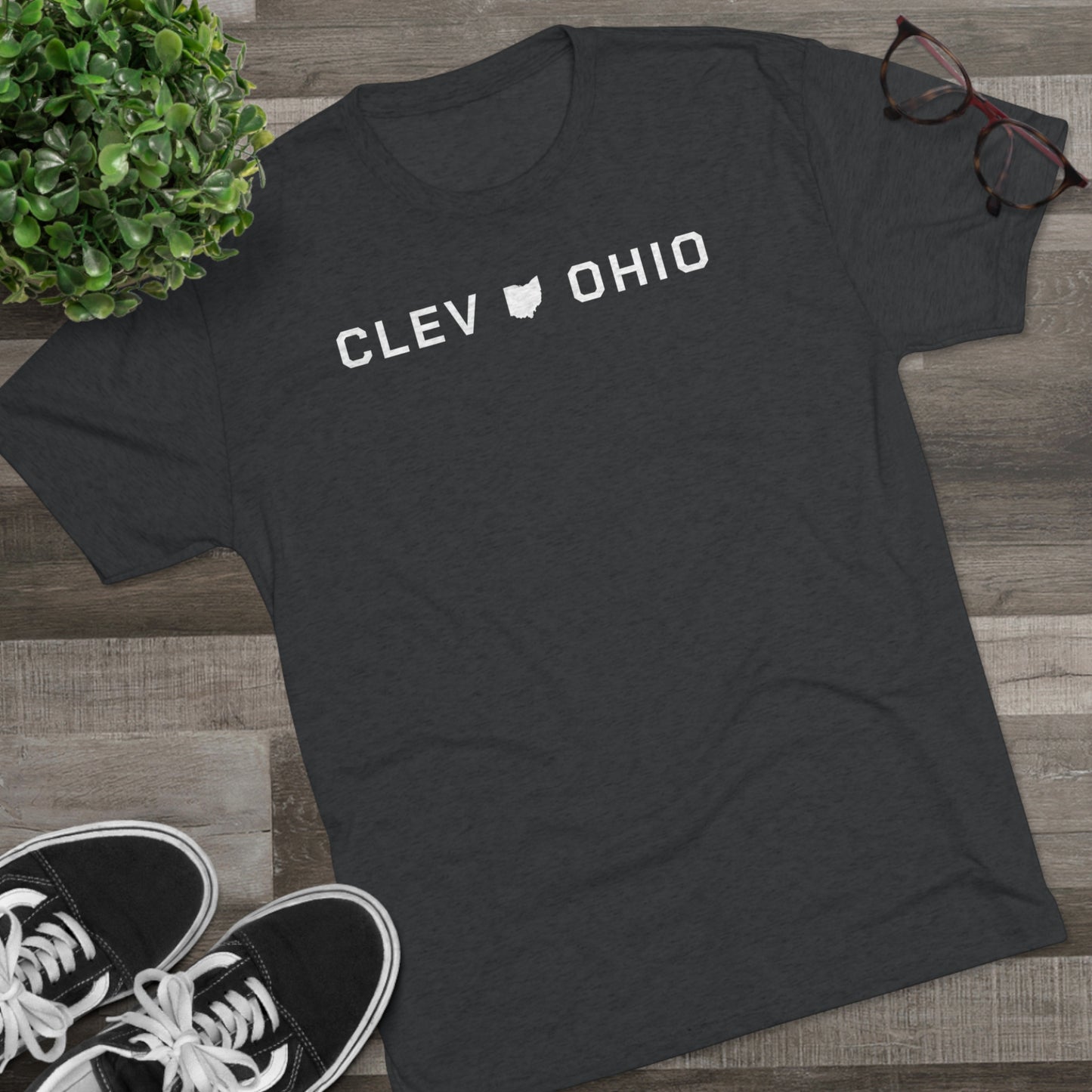 CLEV (state shape) OHIO - Unisex Tri-Blend Crew Tee