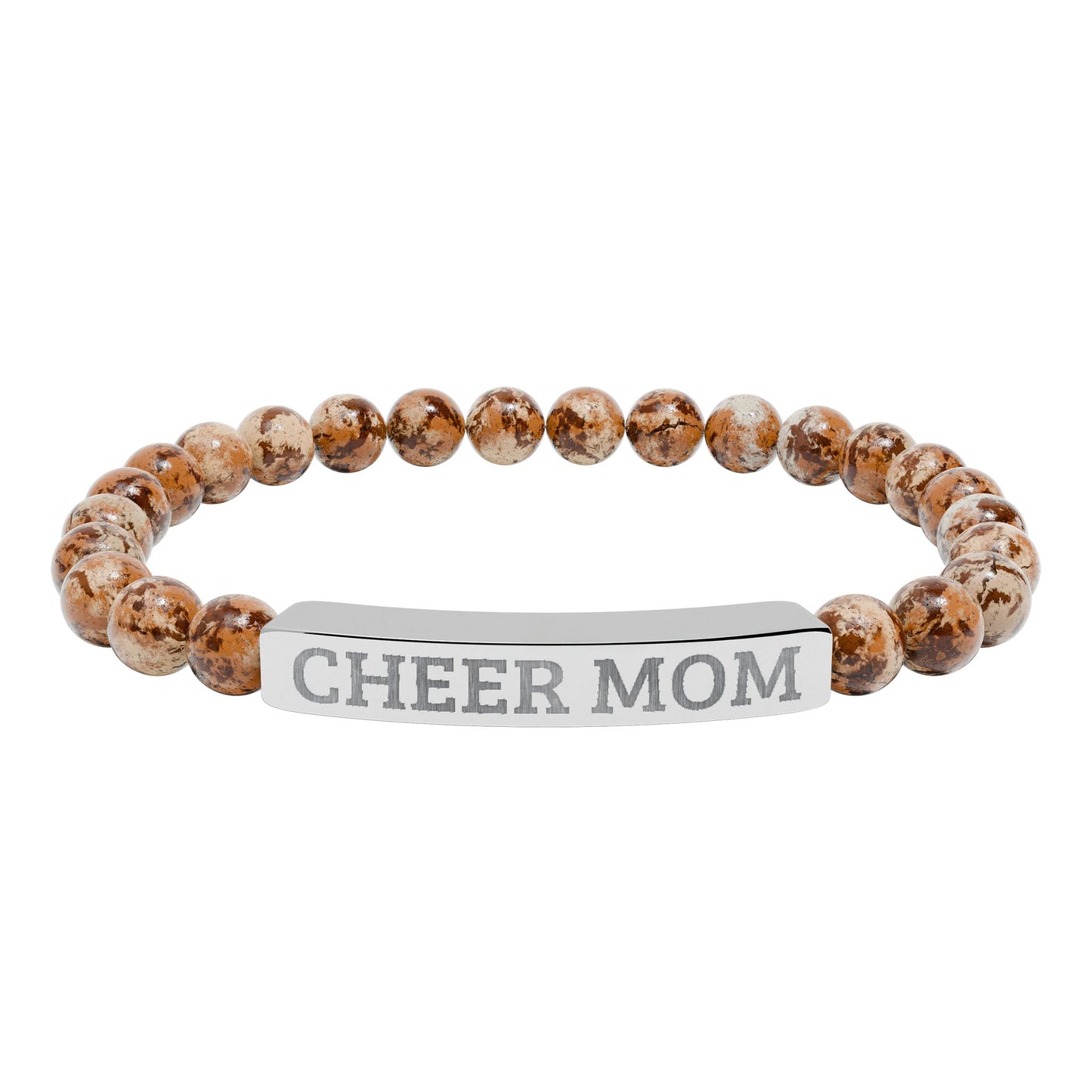 CHEER MOM – Engraved Natural Stone Stretch Bar Bracelet