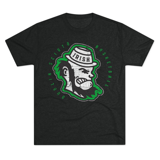 DUBLIN SCIOTO BASKETBALL_LEPRECHAUN HEAD ICON_DISTRESSED-Unisex Tri-Blend Crew Tee