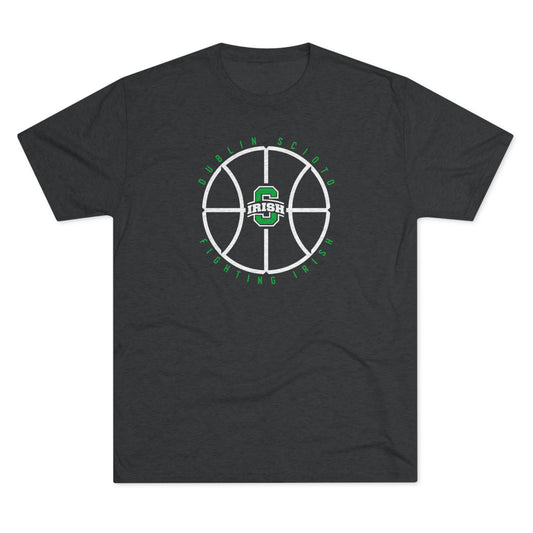 DUBLIN SCIOTO FIGHTING IRISH_BLOCK S IRISH LOGO_BBALL GRAPHIC-Unisex Tri-Blend Crew Tee