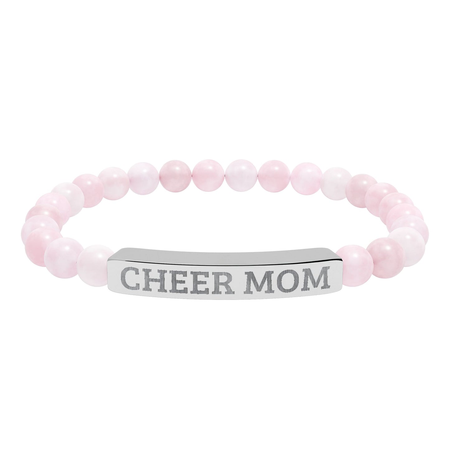 CHEER MOM – Engraved Natural Stone Stretch Bar Bracelet