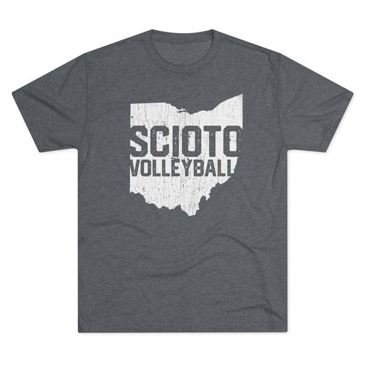 SCIOTO VOLLEYBALL_OH STATE SHAPE (Distressed) - Unisex Tri-Blend Crew Tee