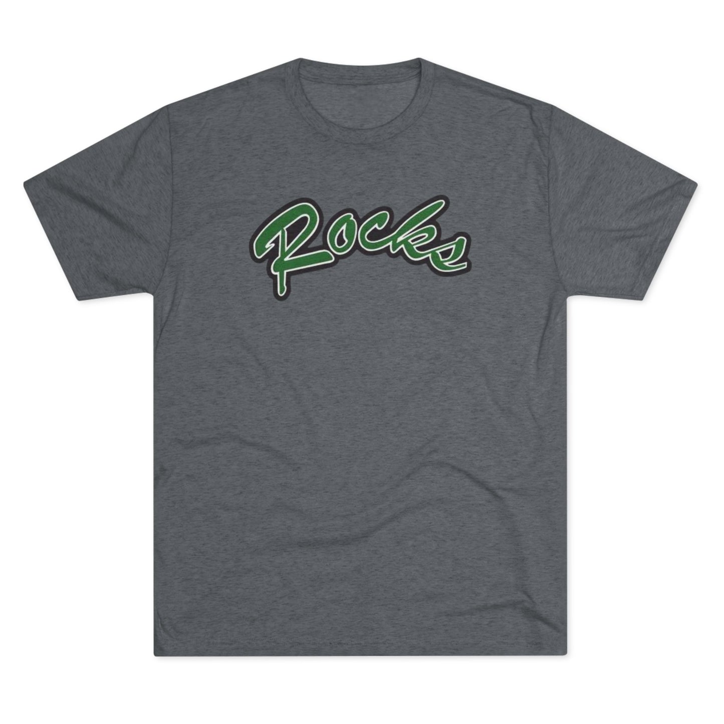 Rocks Script Tee — Retro Green Script Graphic T-Shirt