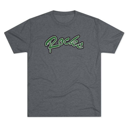 Rocks Script Tee — Retro Green Script Graphic T-Shirt