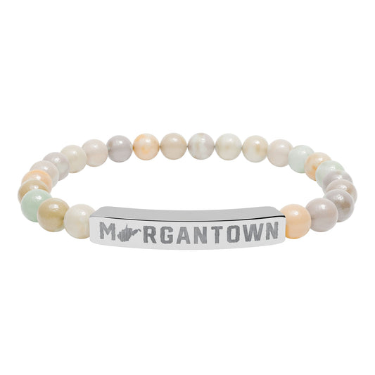 MORGANTOWN_WV STATE SHAPE – Engraved Natural Stone Stretch Bar Bracelet