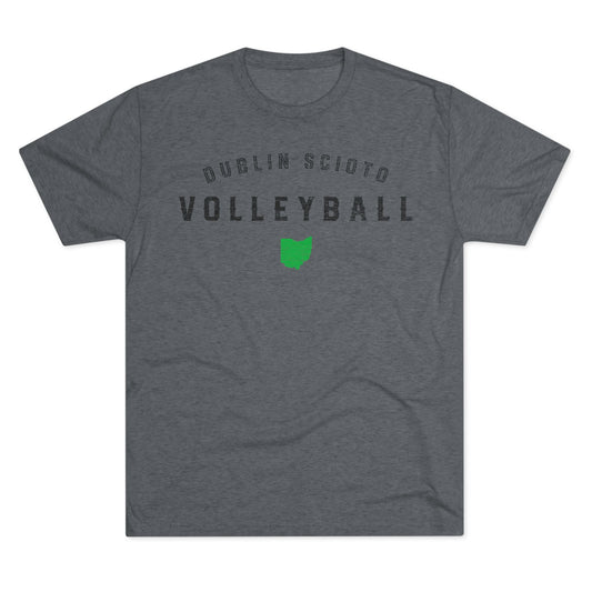 DUBLIN SCIOTO_VOLLEYBALL_STATE SHAPE_Distressed-Unisex Tri-Blend Crew Tee