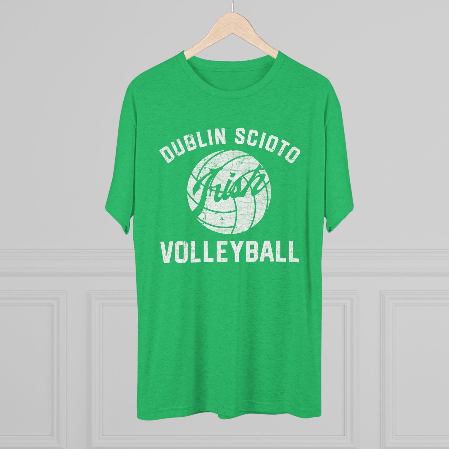 DUBLIN SCIOTO_IRISH VOLLEYBALL_Distressed-Unisex Tri-Blend Crew Tee