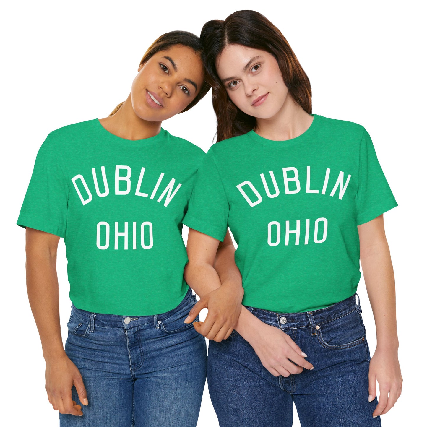 DUBLIN (arched type) OHIO-WHITE PRINT ON VARIOUS GREEN OPTIONS-Unisex Jersey Short Sleeve Tee