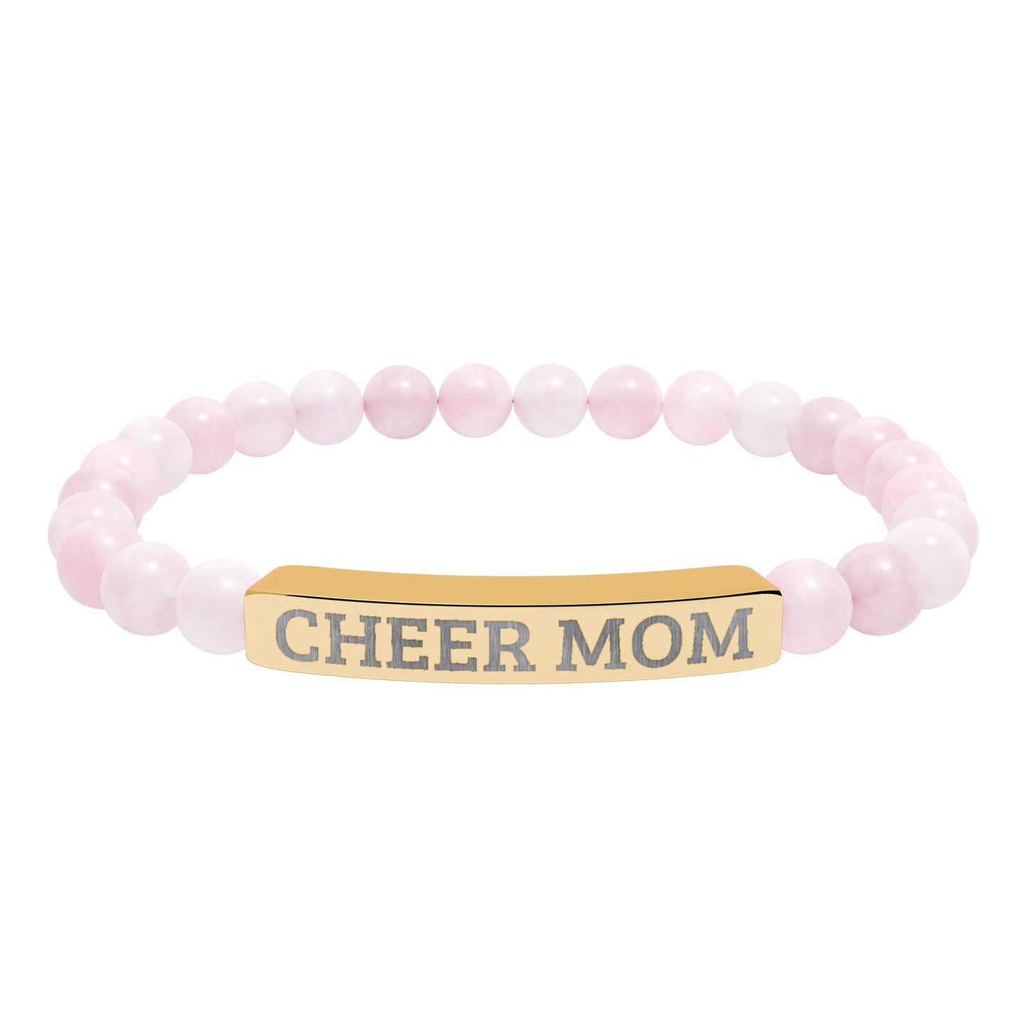 CHEER MOM – Engraved Natural Stone Stretch Bar Bracelet