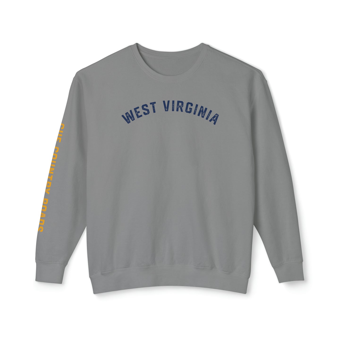 WEST VIRGINIA (arched type)_CUE COUNTRY ROADS (sleeve)-Unisex Lightweight Crewneck Sweatshirt