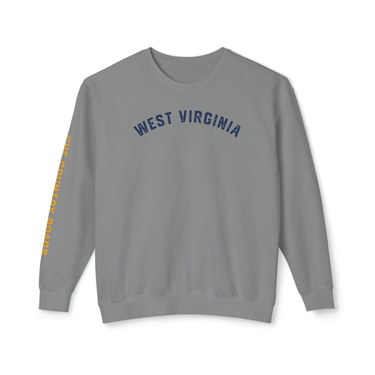 WEST VIRGINIA (arched type)_CUE COUNTRY ROADS (sleeve)-Unisex Lightweight Crewneck Sweatshirt