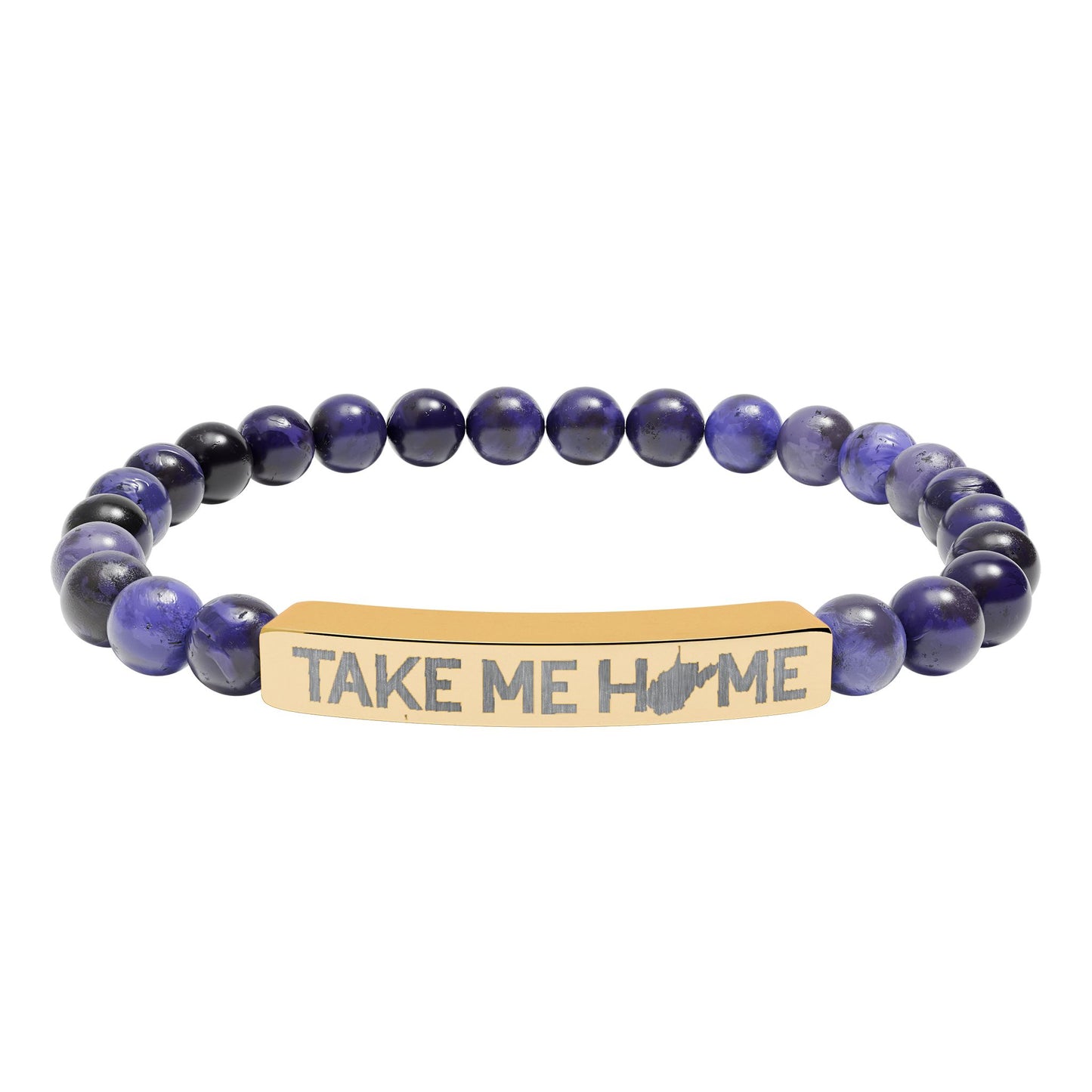 TAKE ME HOME_WV STATE SHAPE – Engraved Natural Stone Stretch Bar Bracelet