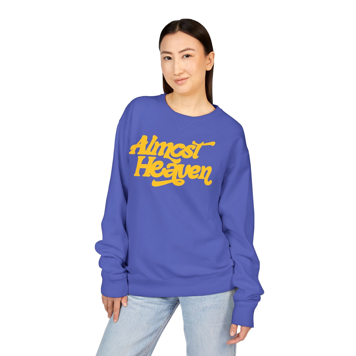 Almost Heaven_(WV STATE KNOCKOUT)_COMFORT WASH-Crewneck Sweatshirt — Retro Graphic Pullover