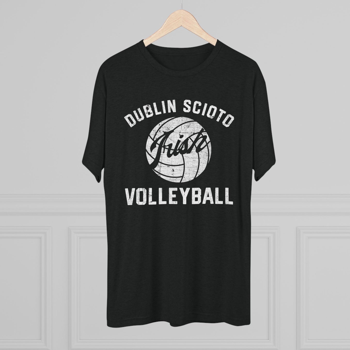 DUBLIN SCIOTO_IRISH VOLLEYBALL_Distressed-Unisex Tri-Blend Crew Tee