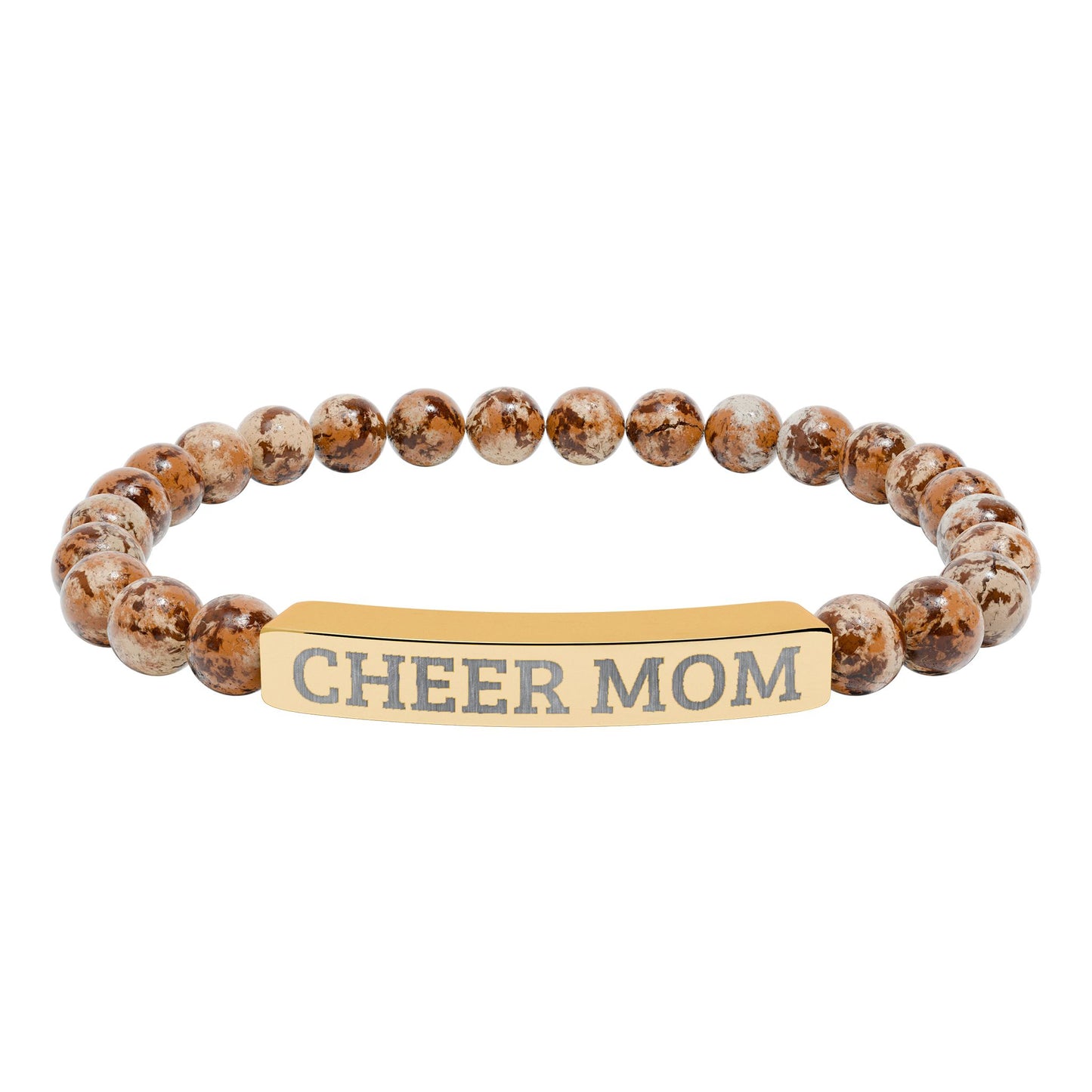 CHEER MOM – Engraved Natural Stone Stretch Bar Bracelet