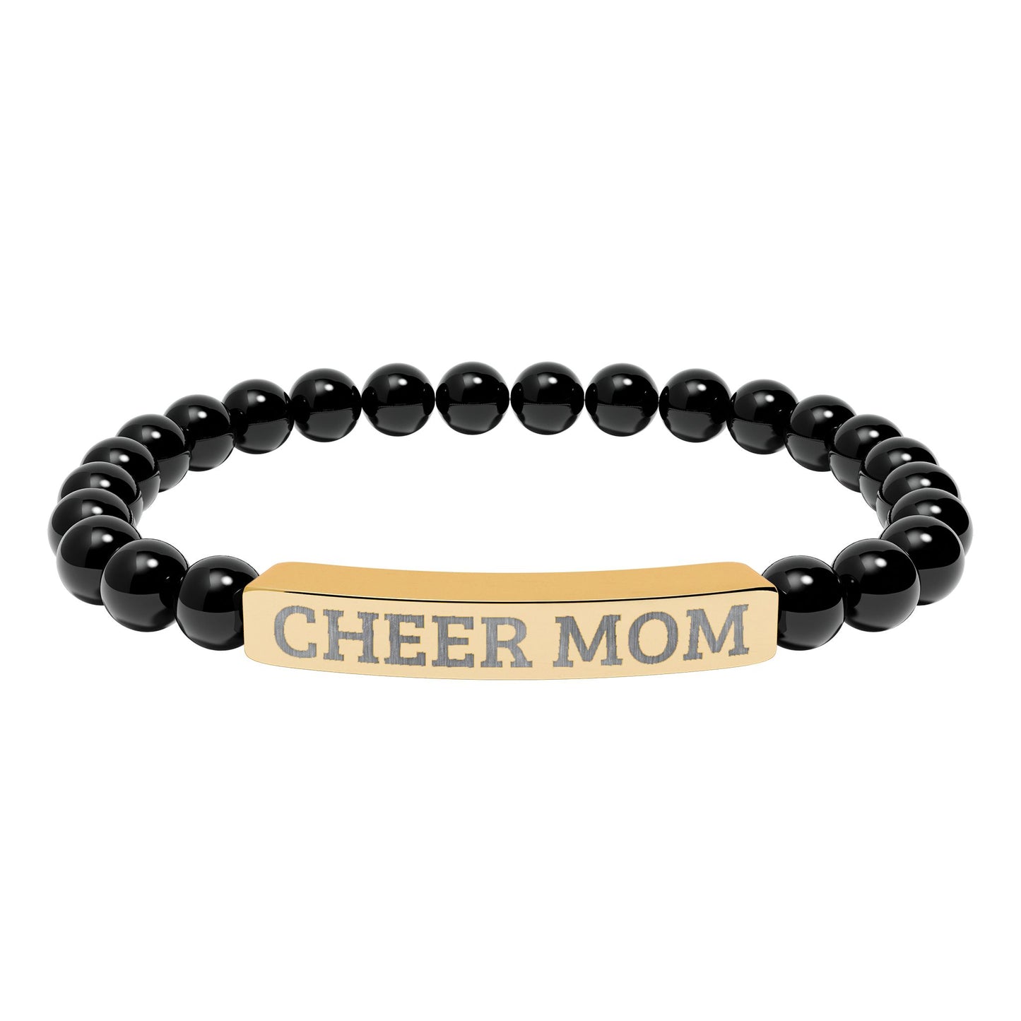 CHEER MOM – Engraved Natural Stone Stretch Bar Bracelet