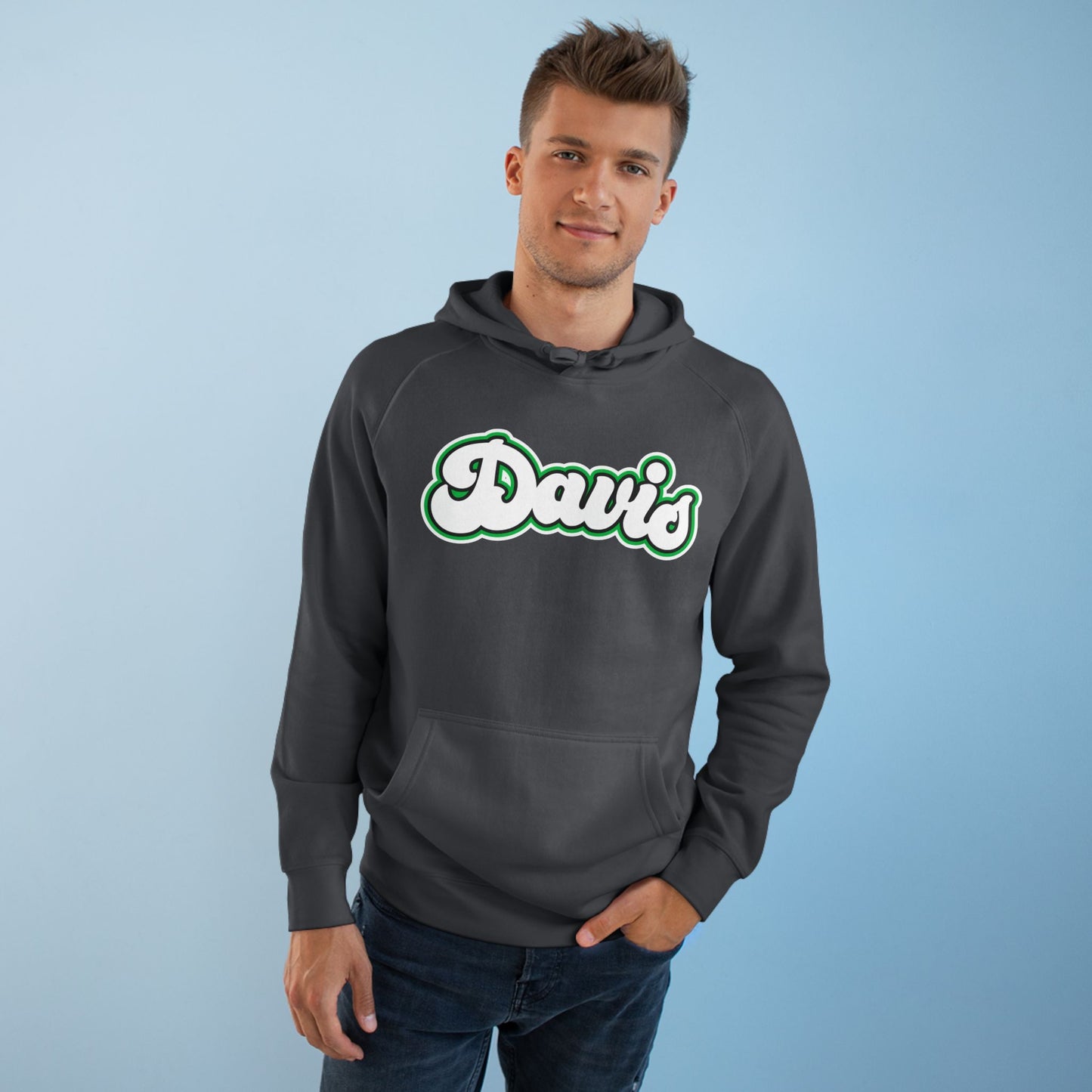 DAVIS (script bubble letters) Black outline - Unisex Fleece Hoodie