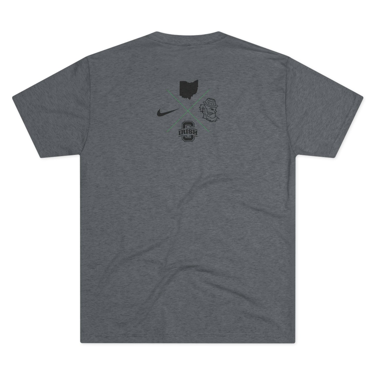 Little Irish Medallion_PASSION-PRIDE-PURPOSE_DUBLIN SCIOTO_SCIOTO BLOCK S LOGO_Back icon graphics – comfy Tri-blend T-shirt